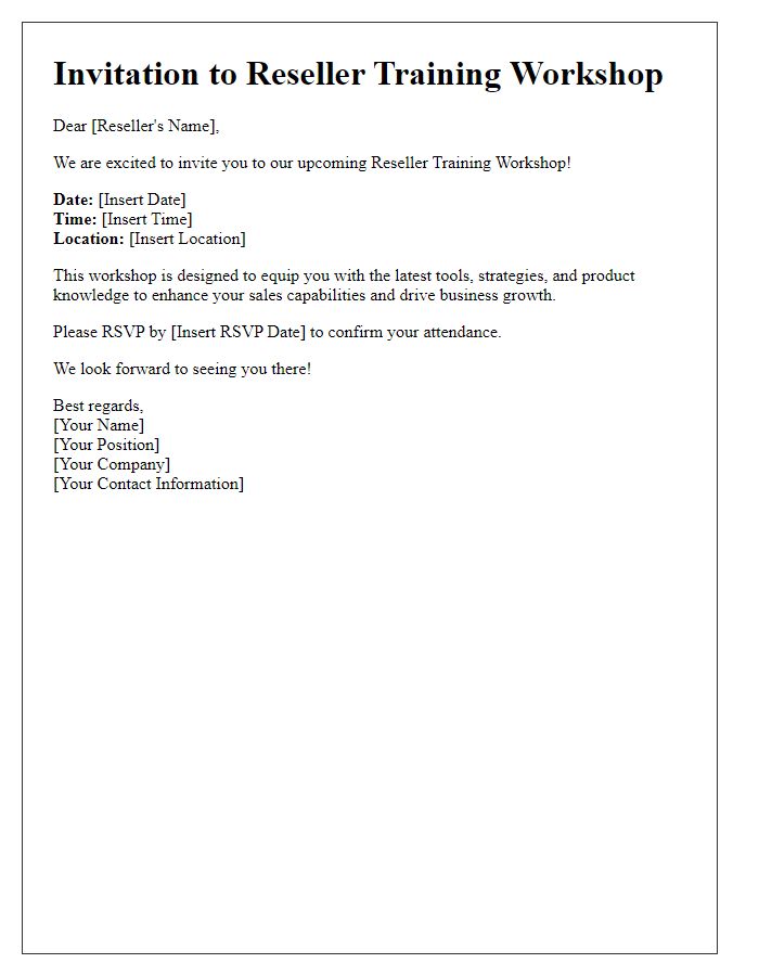 Letter template of Reseller Training Workshop Invitation