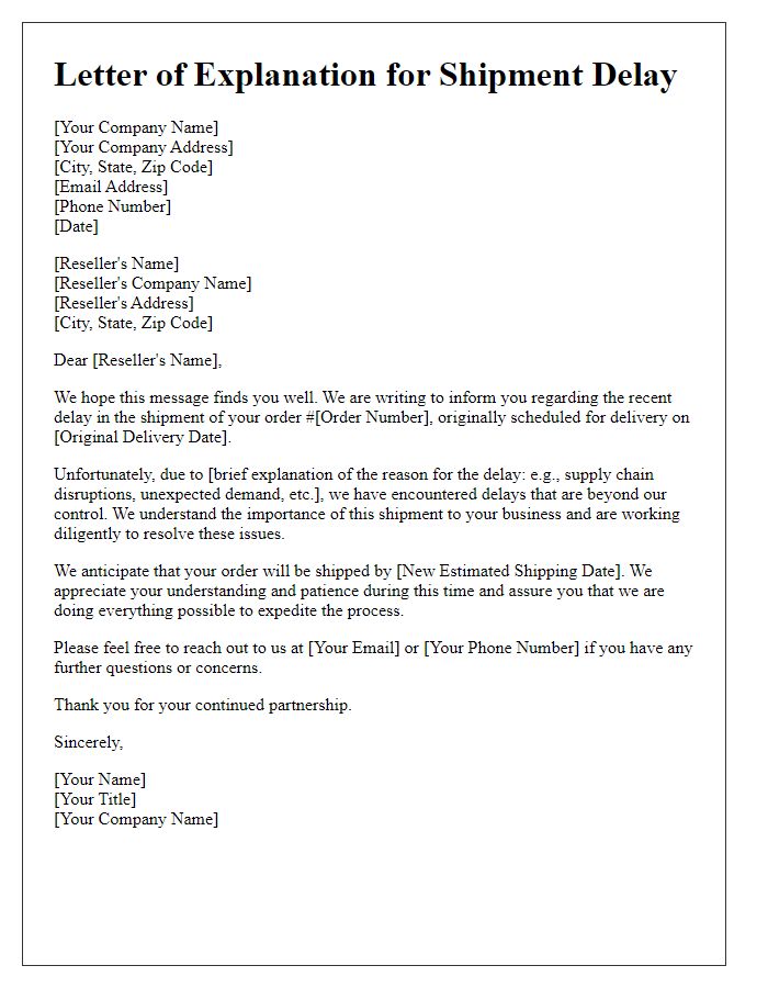 Letter template of explanation for reseller product shipment delay