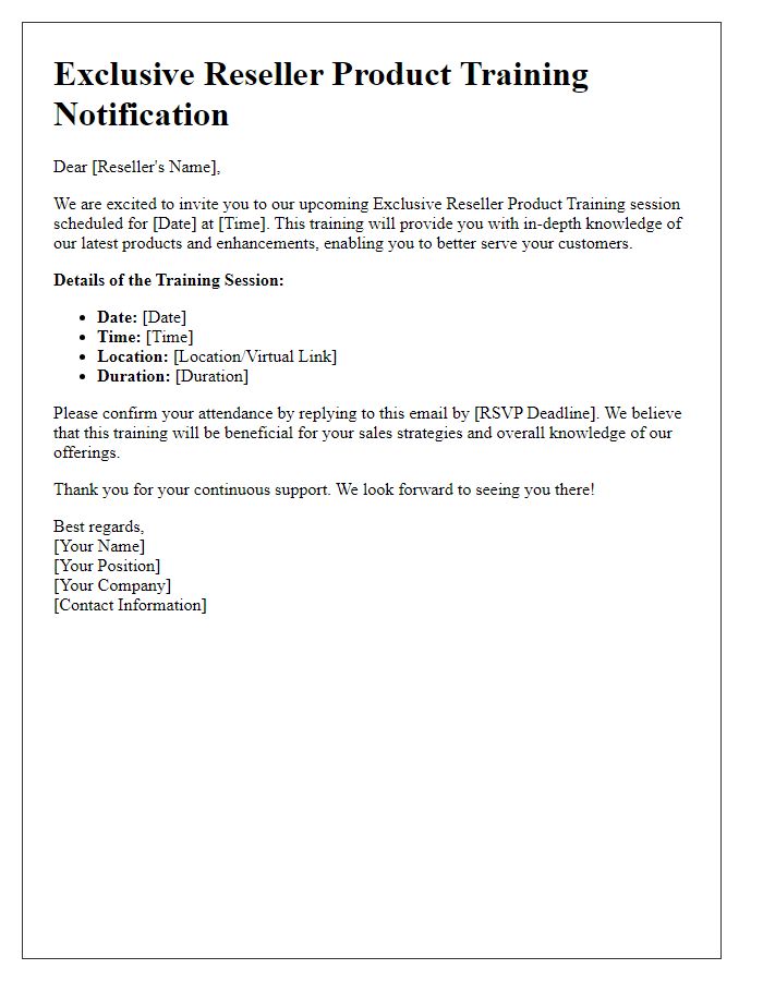 Letter template of notification for exclusive reseller product training.