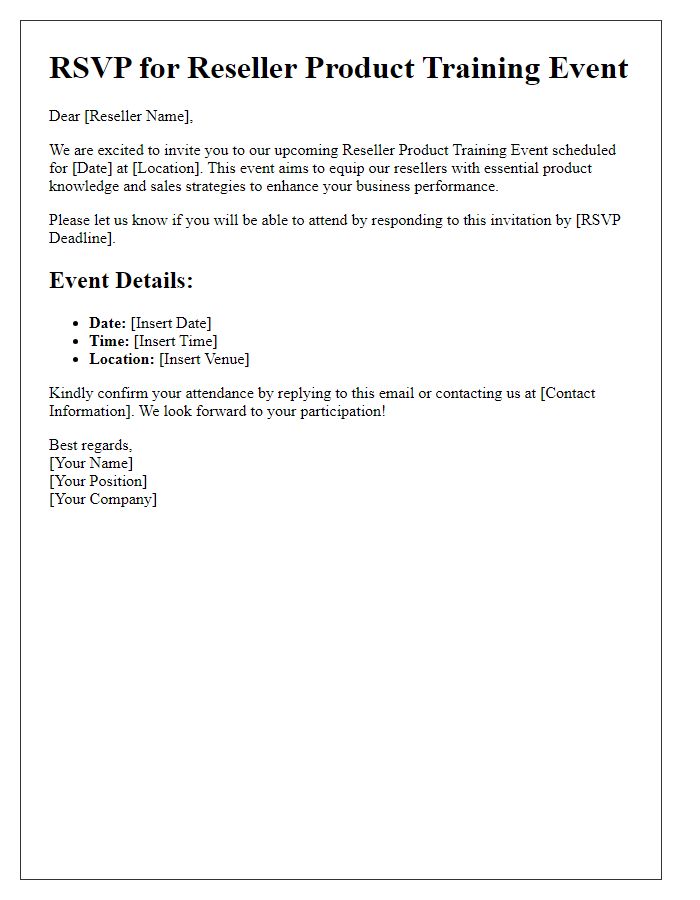 Letter template of RSVP for reseller product training event.