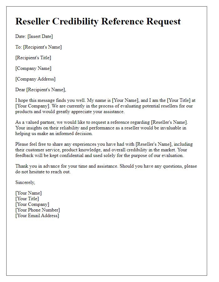 Letter template of reseller credibility reference request