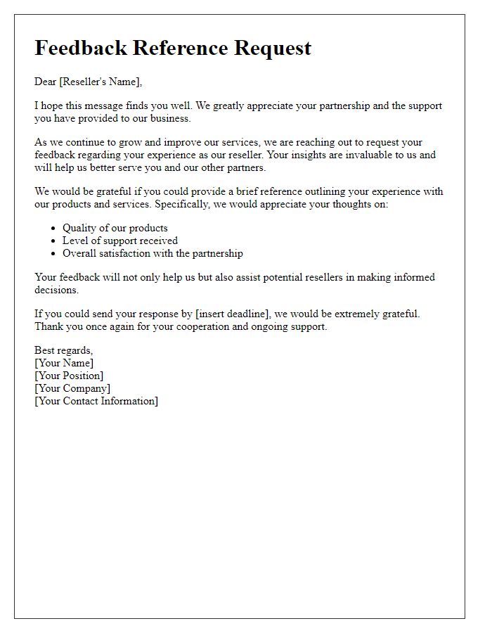 Letter template of reseller feedback reference request