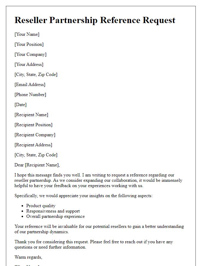 Letter template of reseller partnership reference request