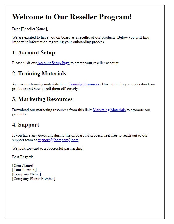 Letter template of Reseller Onboarding Information