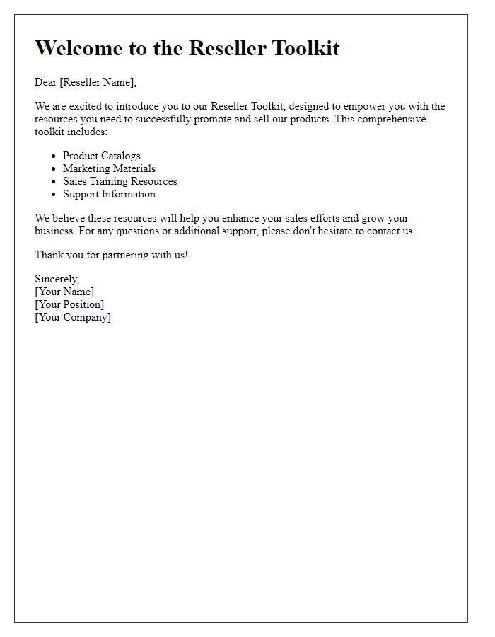 Letter template of Reseller Toolkit Introduction