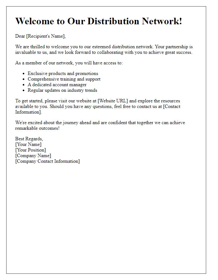 Letter template of Welcome to Our Distribution Network