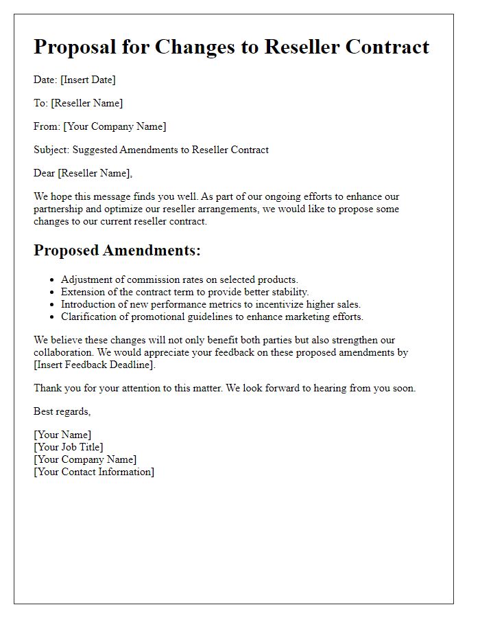 Letter template of changes to reseller contract suggestion