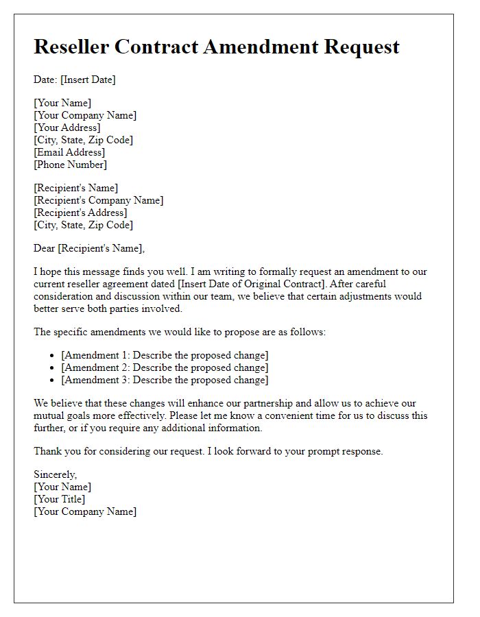 Letter template of reseller contract amendment request