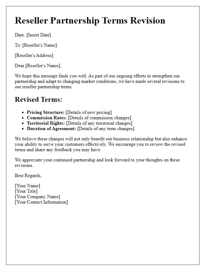 Letter template of reseller partnership terms revision