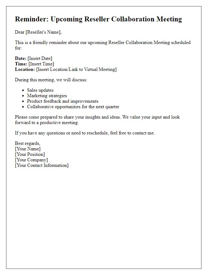 Letter template of Reseller Collaboration Meeting Reminder