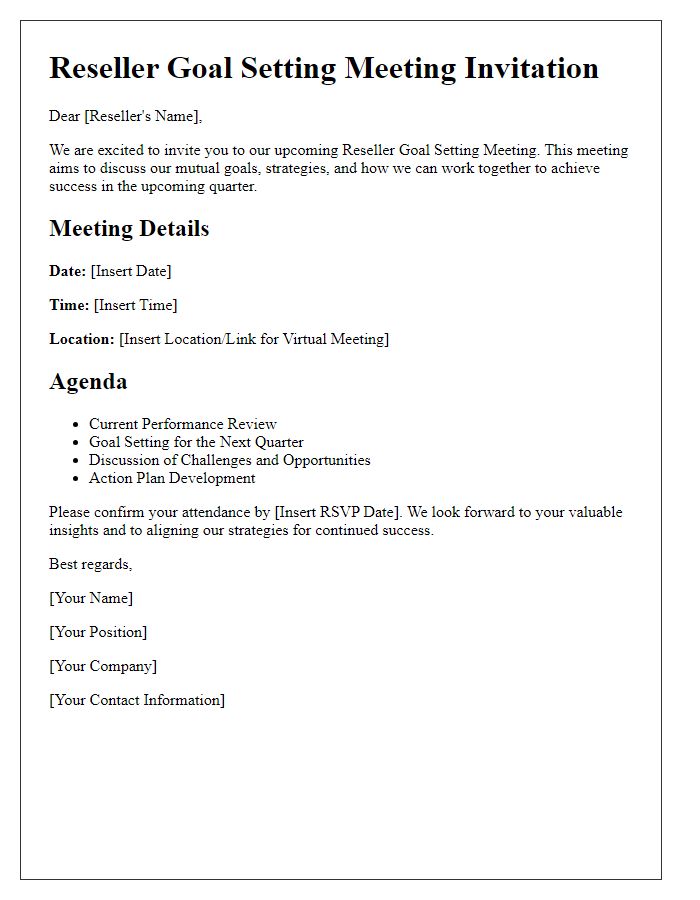 Letter template of Reseller Goal Setting Meeting