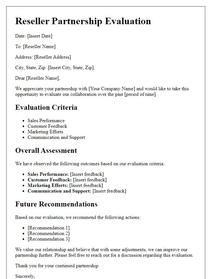 Letter template of Reseller Partnership Evaluation