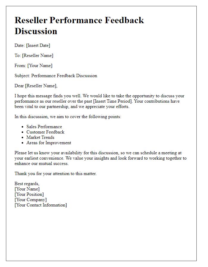 Letter template of Reseller Performance Feedback Discussion