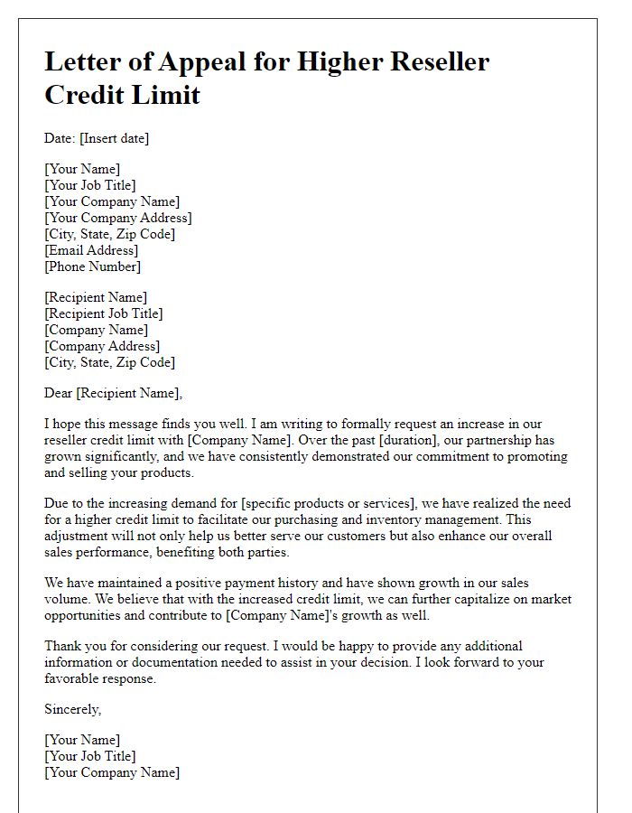 Letter template of appeal for higher reseller credit limit