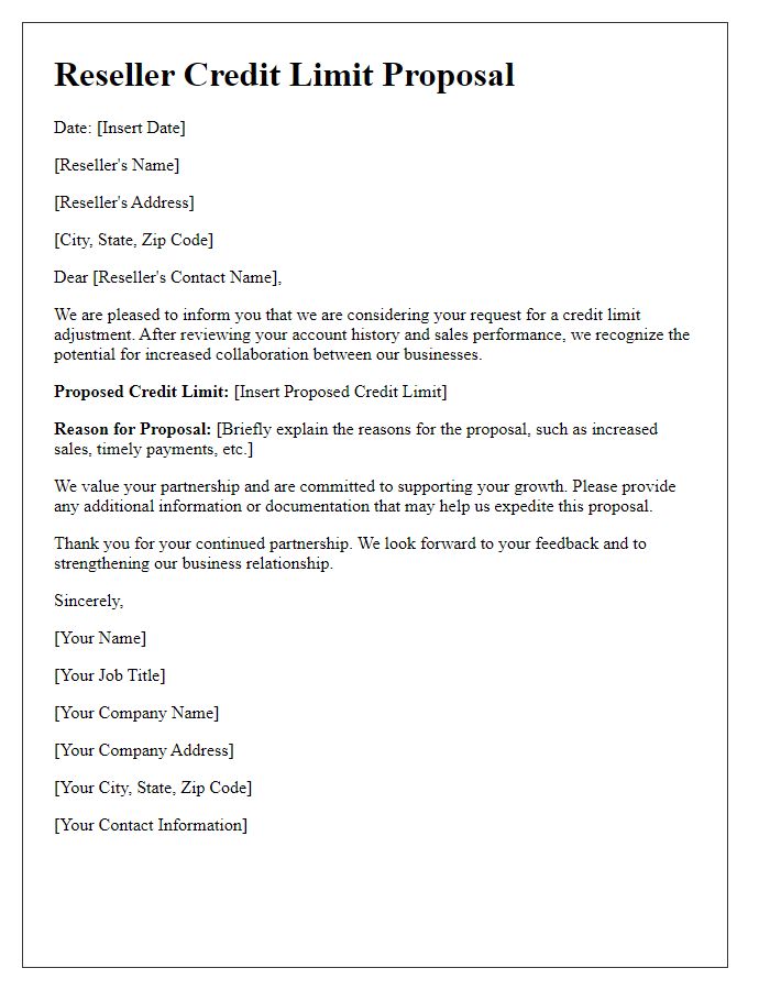 Letter template of documentation for reseller credit limit proposal