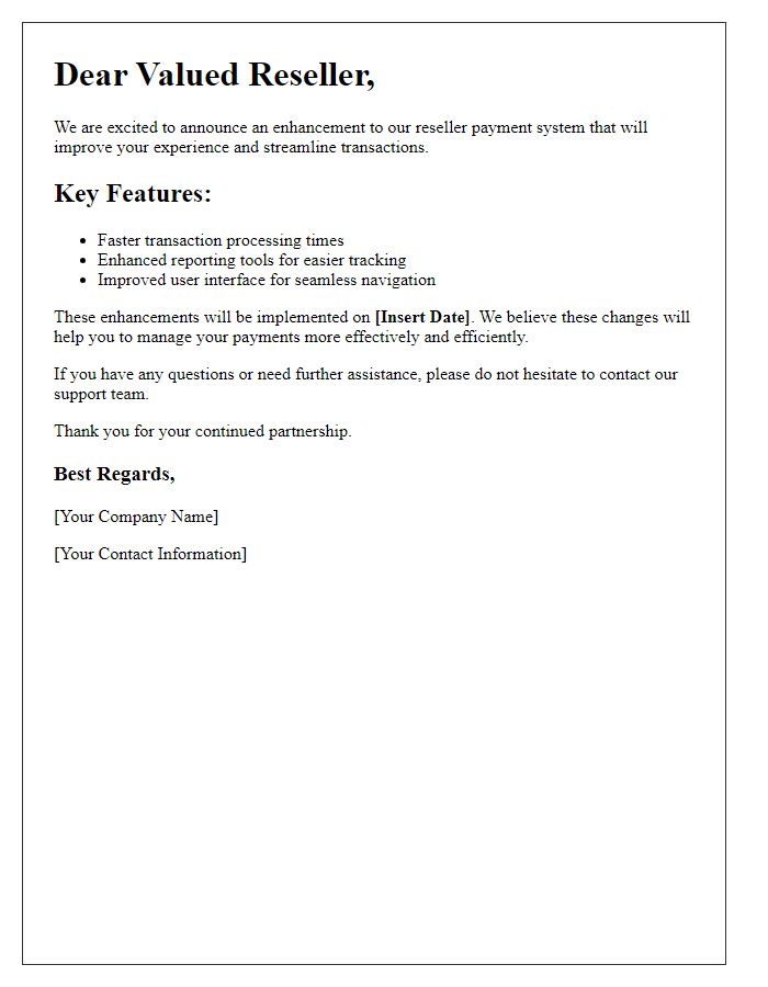 Letter template of reseller payment system enhancement