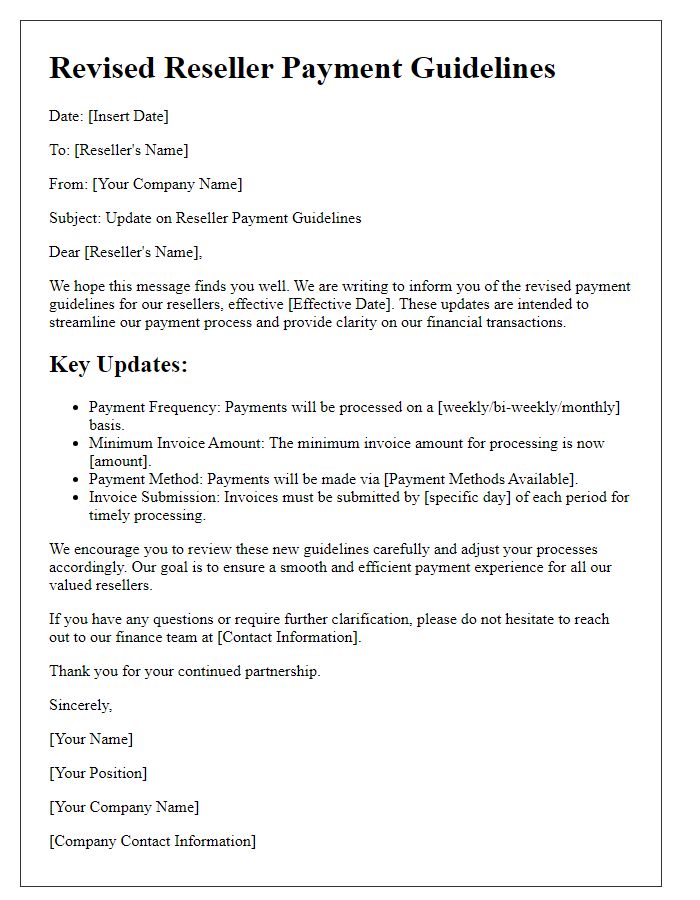 Letter template of revised reseller payment guidelines