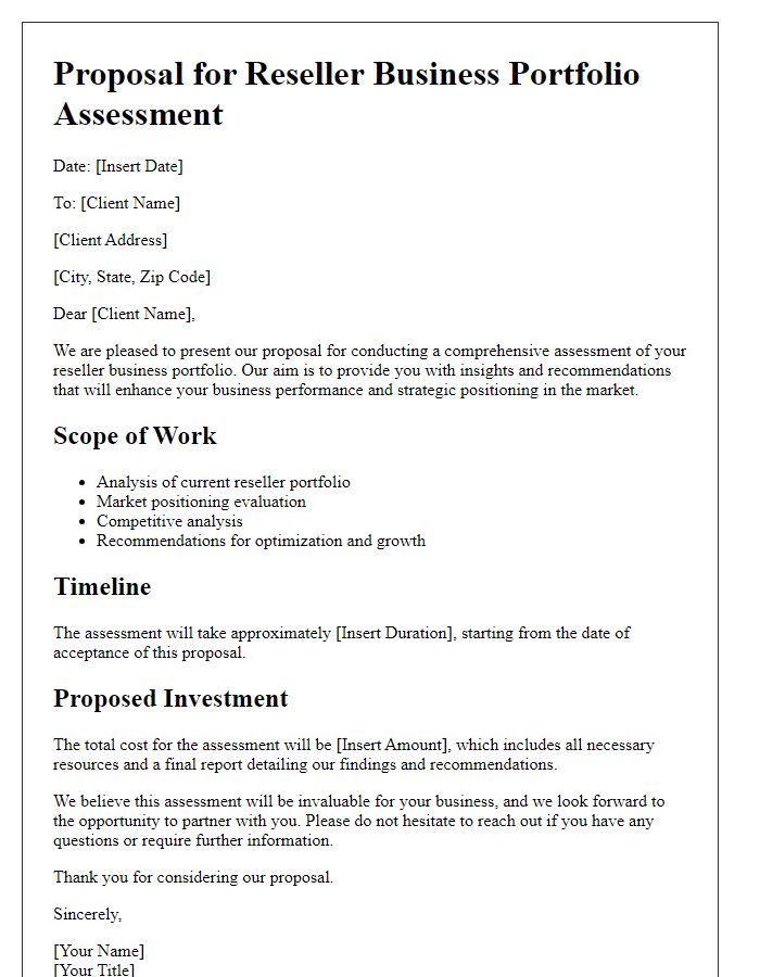 Letter template of reseller business portfolio assessment proposal