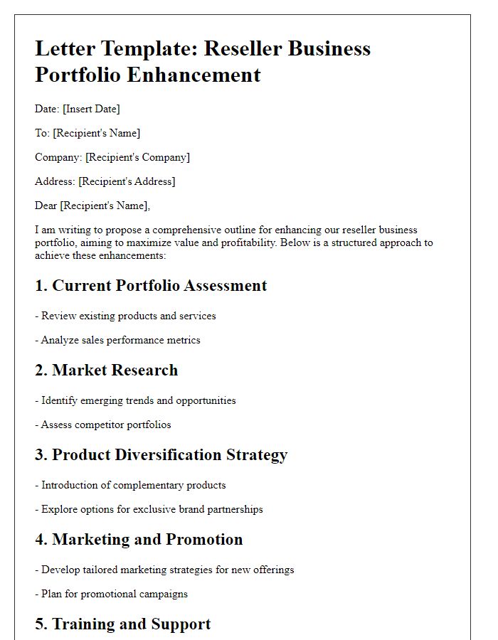 Letter template of reseller business portfolio enhancement outline