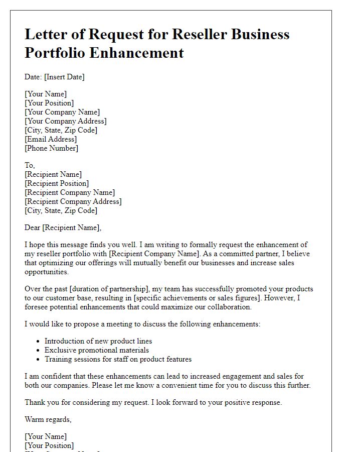 Letter template of reseller business portfolio enhancement request