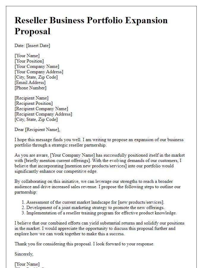 Letter template of reseller business portfolio expansion proposal