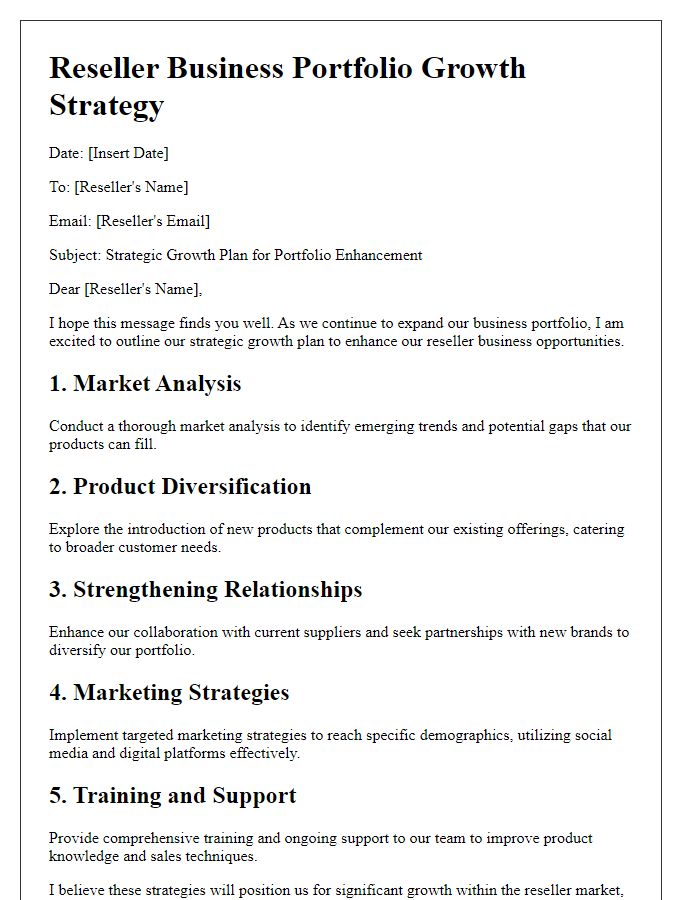 Letter template of reseller business portfolio growth strategy