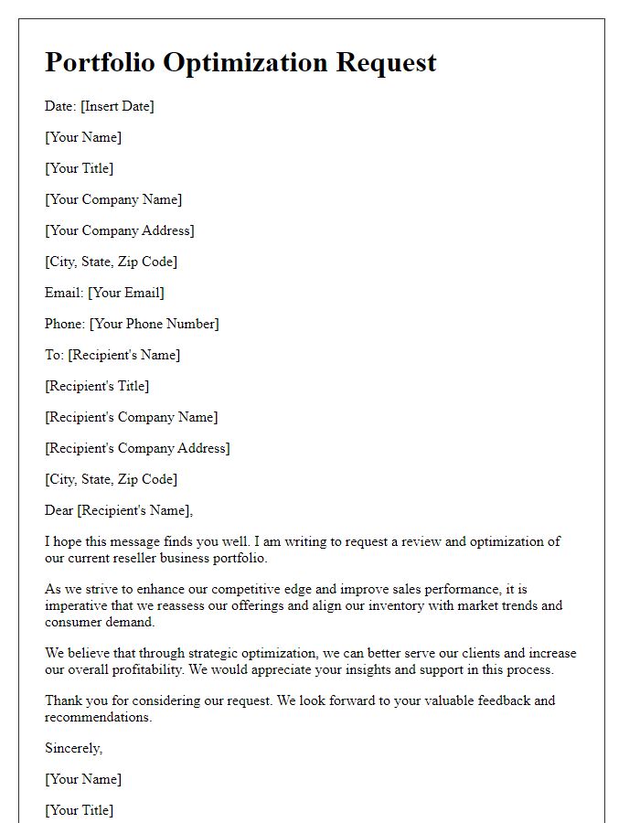 Letter template of reseller business portfolio optimization request