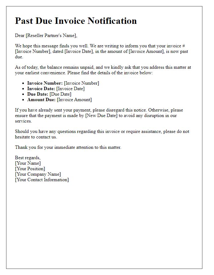 Letter template of past due invoice notification for reseller partners