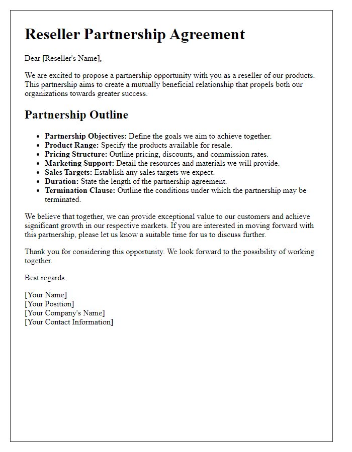 Letter template of reseller partnership outline