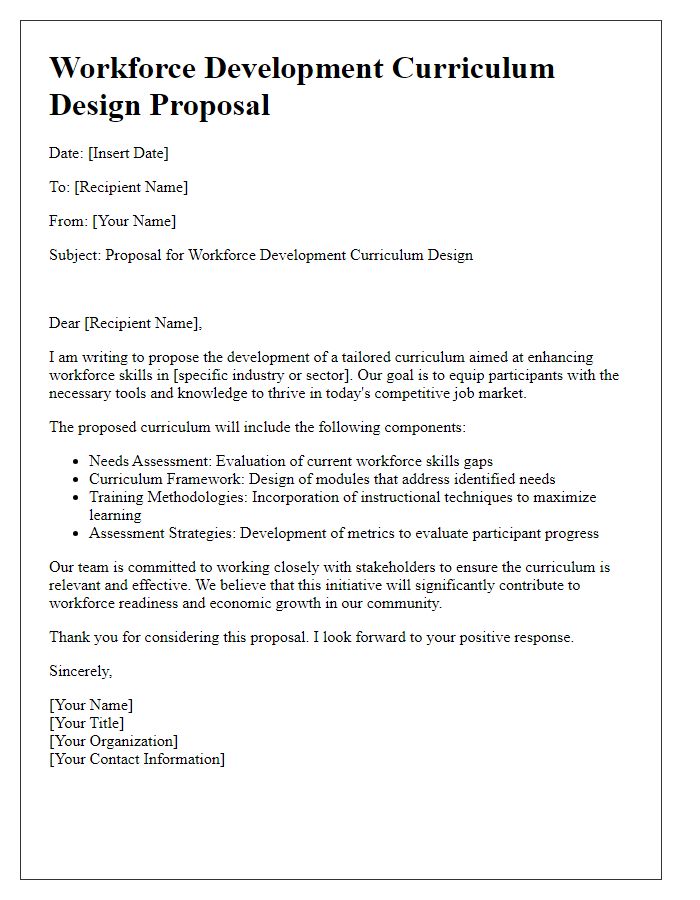 Letter template of workforce development curriculum design