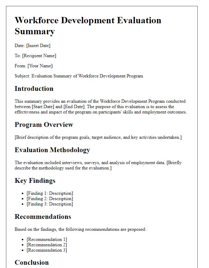 Letter template of workforce development evaluation summary