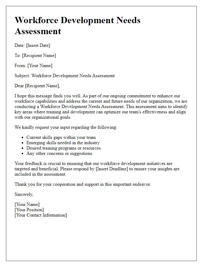 Letter template of workforce development needs assessment