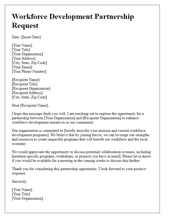 Letter template of workforce development partnership request