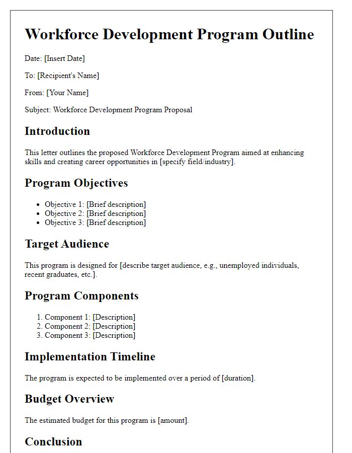 Letter template of workforce development program outline