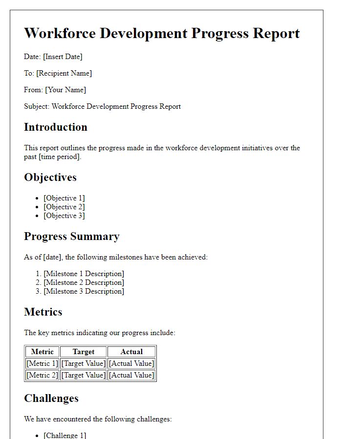 Letter template of workforce development progress report