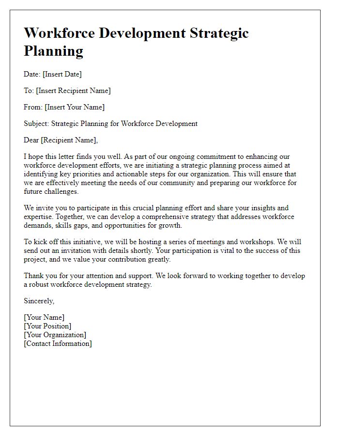 Letter template of workforce development strategic planning