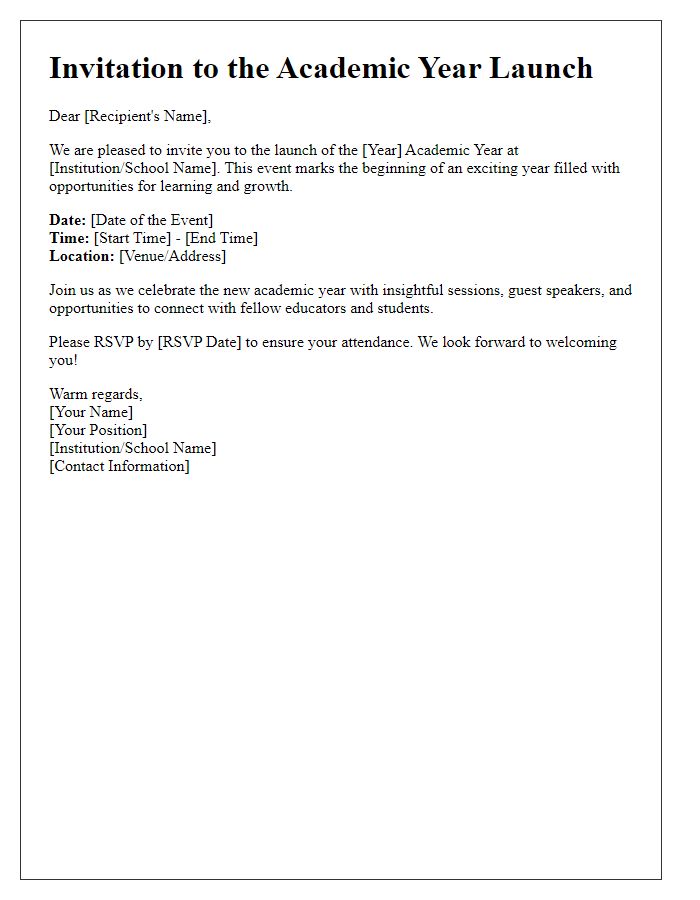 Letter template of Academic Year Launch Invitation