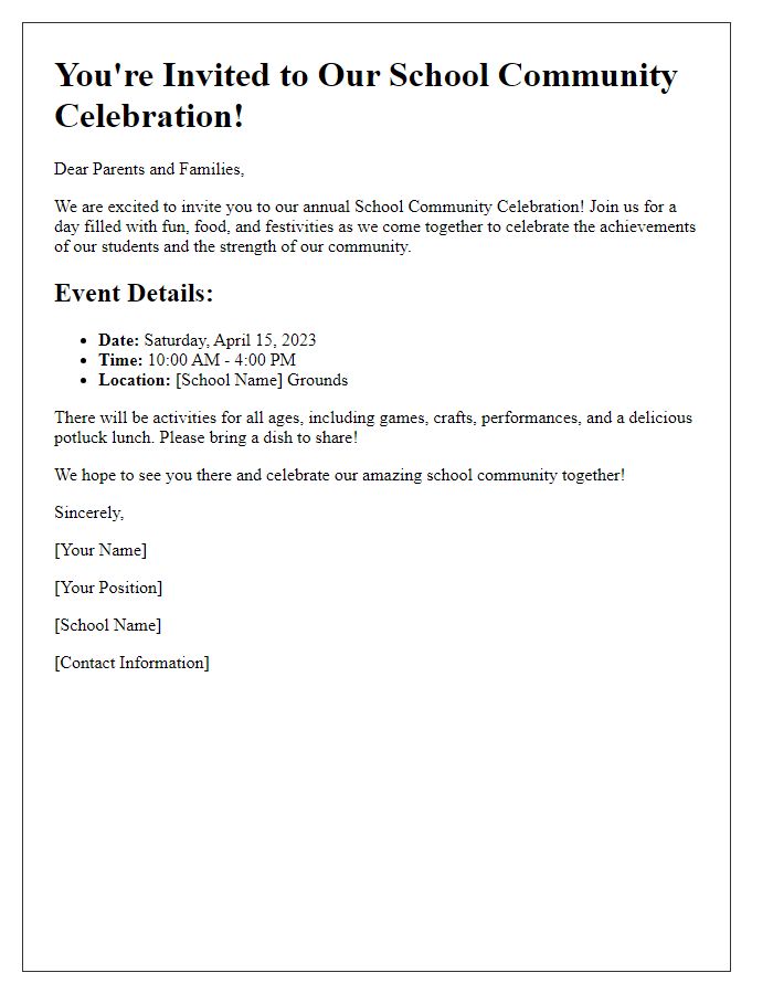 Letter template of School Community Celebration Invitation