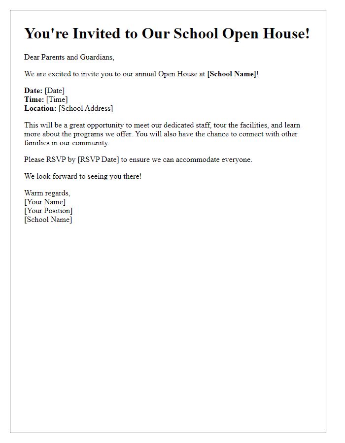 Letter template of School Open House Invitation