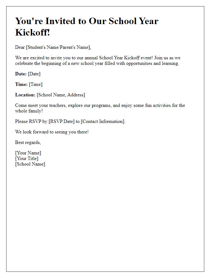 Letter template of School Year Kickoff Invitation