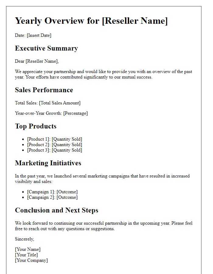 Letter template of reseller yearly overview