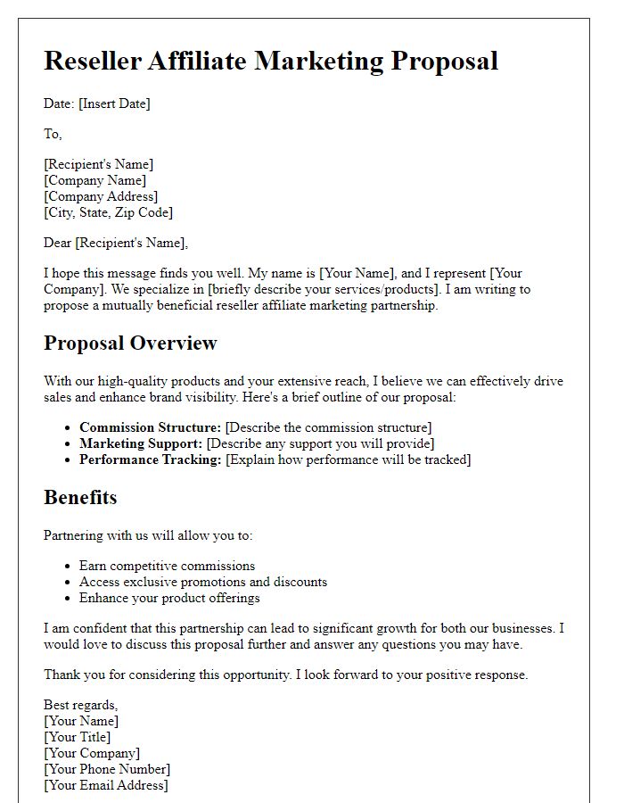 Letter template of reseller affiliate marketing proposal