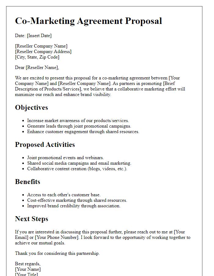 Letter template of reseller co-marketing agreement proposal