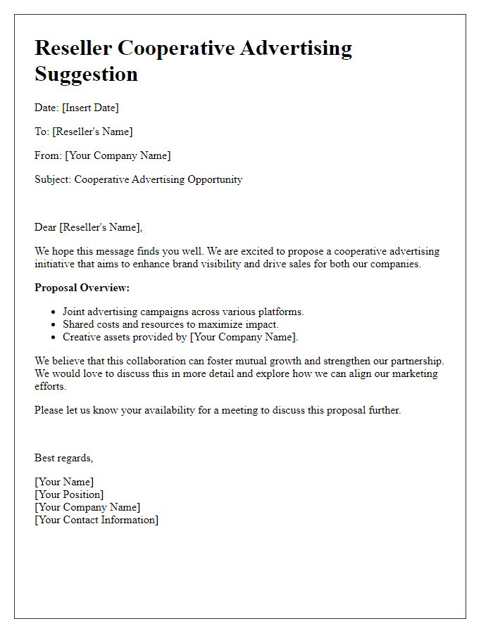 Letter template of reseller cooperative advertising suggestion