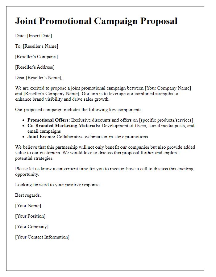 Letter template of reseller joint promotional campaign