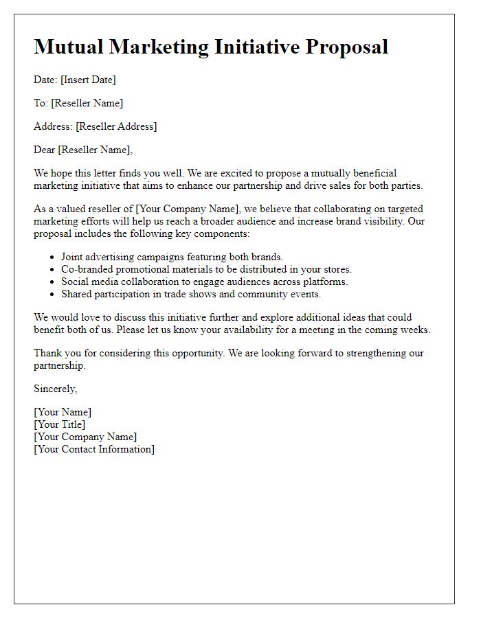 Letter template of reseller mutual marketing initiative