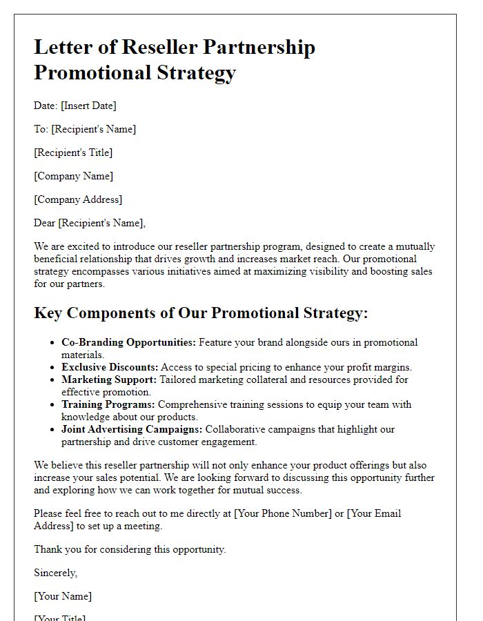 Letter template of reseller partnership promotional strategy