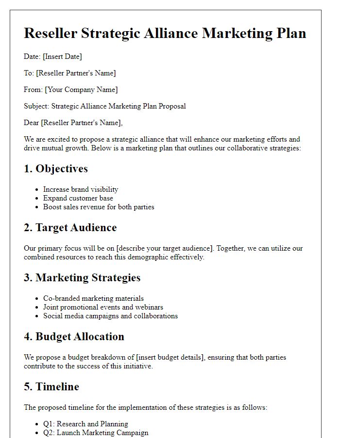 Letter template of reseller strategic alliance marketing plan