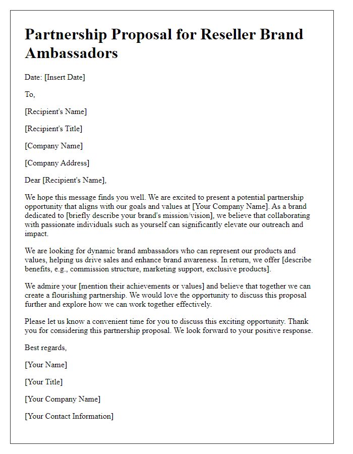 Letter template of partnership proposal for reseller brand ambassadors