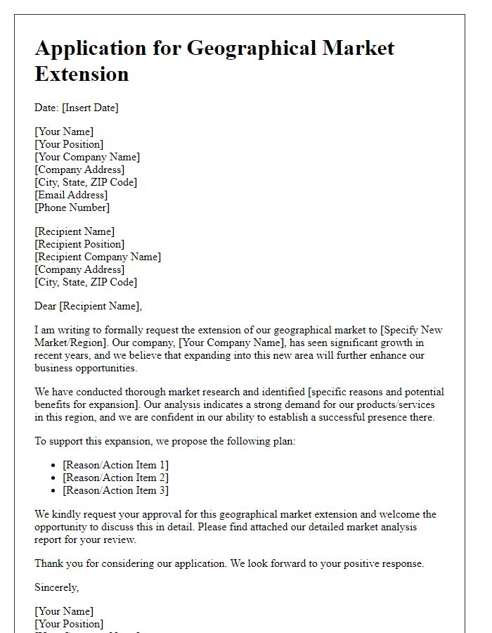 Letter template of Application for Geographical Market Extension